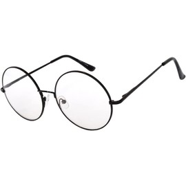 Round Retro Vintage Circle Style Clear Lens Sunglasses Black Metal Frame
