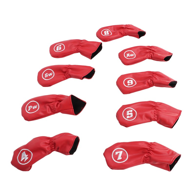9Pcs Golf Iron Head Covers PU Waterproof Golf Club Headcovers