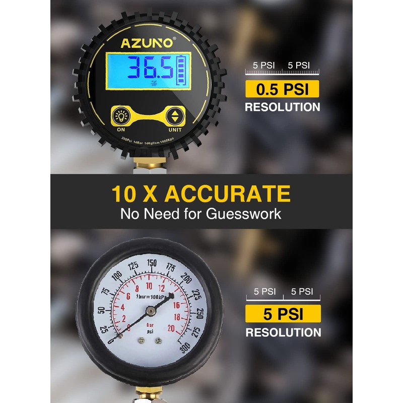 AZUNO Compression Tester Automotive, Digital Compression Gauge 200 PSI for