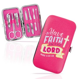 7-Piece Grooming Kit for Women — Have Faith in The Lord, Mark 11:22-23 — Compact, Stylish, and Gift-Ready Manicure and Pedicure Kit for Women — Nail Clipper Set w/Case (Dark Pink)