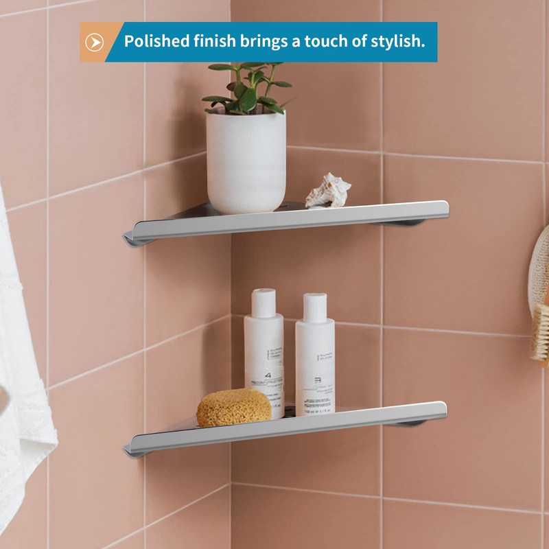 2 Pcs 304 Stainless Steel Corner Shelf with Screws, Triangle