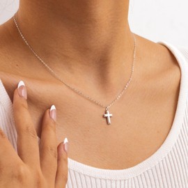 Myfresty Cross Necklace for Women - 925 Sterling Silver Pendant Necklaces for Girls Tiny Silver Cross Faith Love Chain Choker Dainty Jewelry Gifts for Her Valentines Birthday Baptism Graduation