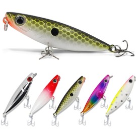 Fishing Lures Hard Bait Set, Green Scale Pattern, 5-Pack with Treble Hooks