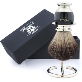 Haryali Hand Mounted Sophist Collection Black Badger Hair Shaving Brush with German Stainless Steel Wire Stand