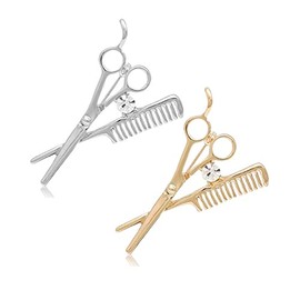 JOYID Scissor and Comb Brooch Hair Stylist Brooch Pin Brooches Hairdresser for Women Men Children-2 Pcs