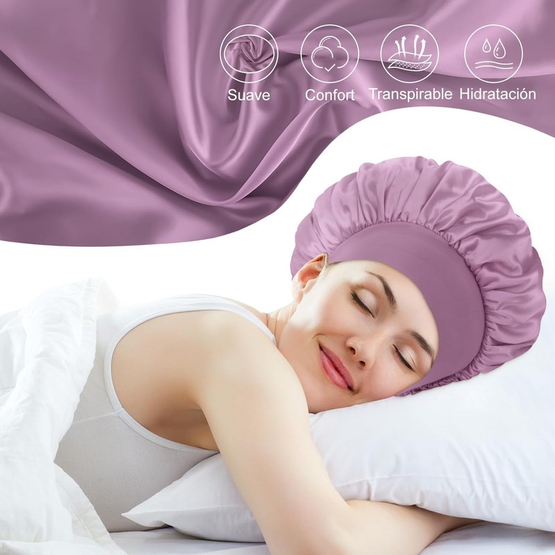 6 Piezas Gorro de Seda para Dormir Ajustable, Capó Gorro