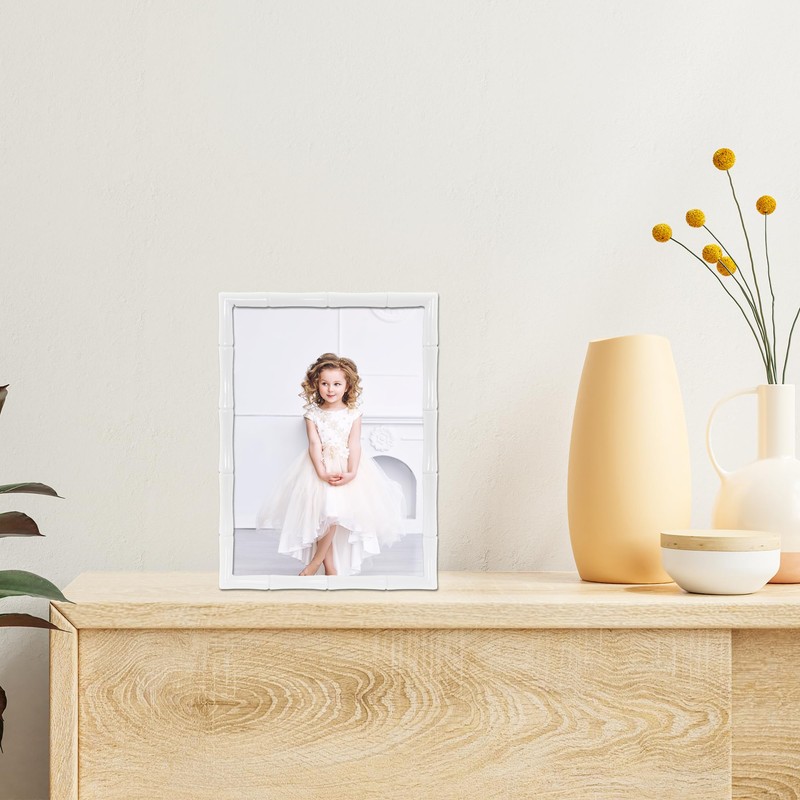 Lawrence Frames Cast Metal Frame - Bamboo Design, White, 5x7