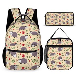 Opossum Backpack with Lunch Box & Pencil Case for Kids Girls Boys School, 16 Inch Cute Opossums Bookbag, School Backpack for Students Children, Lightweight, Large Capacity