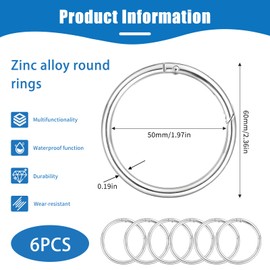 svpfuo Pack of 6 Round Carabiners, Round Carabiners, Carabiner Hooks, Round, 60 mm Zinc Alloy Carabiner, Round, It Is Used for Key Chains, Backpacks, Handbags, DIY Crafts (Silver)