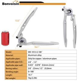 Bonvoisin 3/8" 1/2" OD Tubing Bender 2 in 1 Manual Bender 180° HVAC Soft Copper Aluminum Tubes Bending Tool for Air Conditioning Refrigeration Repair