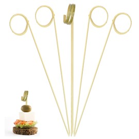 EXNIMA 100pcs Bamboo Cocktail Sticks Skewers Original Party Accessories BBQ Sticks Reusable Wooden Sticks Kitchen Tools (3.5 Inch, Spiral Pack of 100)