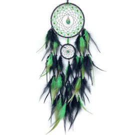SOYUZU Black and Green Dream Catcher Wall Decor Feather Dream Catchers with Pendant Handmade Dreamcatcher Wall Hanging Ornament for Bedroom Living Room Home Decor