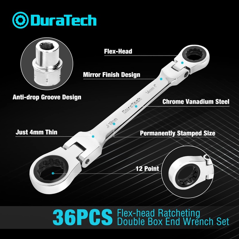 DURATECH 12-in-1 Flex-Head Ratcheting Wrench Set & 24-in-1 Screwdriver Set,