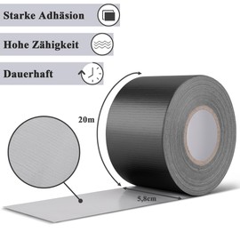 HONGTAISHENG Premium Fabric Tape, Waterproof Gaffa Tape, Extra Strong, Duct Tape, Black for Indoor and Outdoor Use, Fabric Reinforced Tape, 58 mm x 20 m