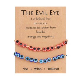 Stocking Stuffers for Teens 2 Pcs Evil Eye Bracelets for Women Mexican Bracelets Turkish Blue Evil Eye Bracelet Sets Lucky Evil Eye Beads Bracelet for Coupler Ojo Bracelets (Evil Eye Bracelets-Set A)