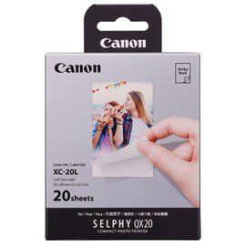 Canon Canon XC-20L Original Farbband/Papierset 20 Blatt Kreditkartenformat 5,4 x 8,5cm für Canon SELPHY QX20 Fotodrucker (selbstklebend, Sticker, Aufkleber, Kleberückseite, Thermosublimation, wasserfest)