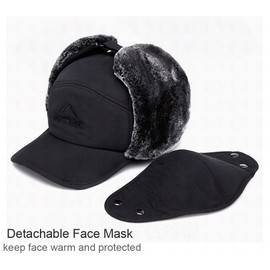 BXT 3 in 1 Thermal Fur Lined Trapper Hat with Ear Flap Full Face Neck Warmer All-Around Windproof Warm Insulated Winter Baseball Cap Cycling Snow Ski Snowboard Hat
