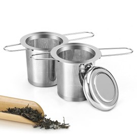Pack of 2 tea strainers, tea infuser 304 stainless steel tea filter with foldable handles and lid, tea filter for loose tea