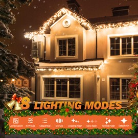 USOKYO Icicle Christmas Lights, 1000 LED 98FT Icicle String Lights with 200 Drops, Outdoor Christmas Lights LED Icicle Lights with 8 Modes for Holiday Wedding Party Patio Bedroom