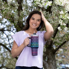 Paw Print Vacuum Insulated Stainless Steel 40 oz Tumbler with Handle Lid Straw for Water Coffee Tea