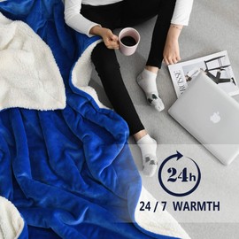 NANPIPER Flannel Blanket Reversible Sherpa Throw Blanket Super Soft Fuzzy Plush Fleece for Bed/Couch Lightweight(50"x60",Princess Blue)