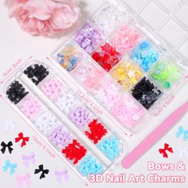 3D Bows Nail Charms, 6 Colors Coquette Nail Art Bows, Assorted Bowknot Flowers Butterfly Flowers Heart Pearls for Nails Art Accessories