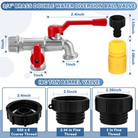 IBC Tote Hose Adapter Dual Outlet Faucets 275-330 Gallon IBC Tote Water Tank Fittings 3/4''NPT to Double 3/4''GHT Chromeplate Brass Garden Hose Valve with 3 Adapter,Apply to IBC Containers Ton Barrels