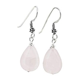 TreasureBay Handmade Natural teardrop Rose Quartz Dangle Drop Earrings For Women Girls Made with 925 Sterling Silver Hook (TearDrop Rose Quartz)
