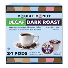 Double Donut Coffee Decaf Dark Roast Coffee Pods 24 Count Double Donut Bold Flavor without Caffeine