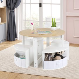 INFANS Toddler Table and Chair Set, Wooden Table and 4 Chairs with Nesting Design, Storage Drawers, Children Multi-Activity Table for Art, Crafts, Draw, Read for Boys Girls Aged 3+ (Natural)