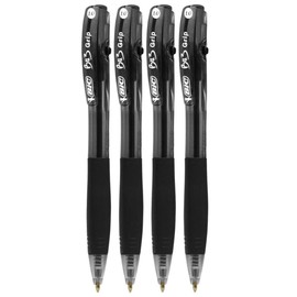 Bic Bu3 Grip 1.0 Black Retractable Ball Pen 4 Pack Stationery