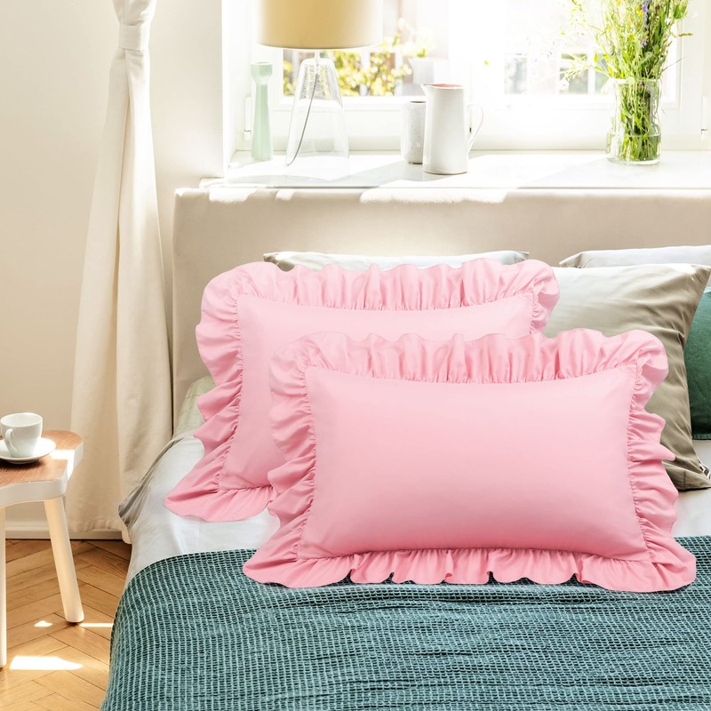 PiccoCasa Brushed Ruffle Pillowcases 2 Pack, Soft Breathable Pillow Covers