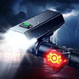 Cuvccn Bicycle Light, Super Bright Front & Rear Lights with 4+6 Modes, IP65 Waterproof Bike Tail Light, Rechargeable Bike Light Set