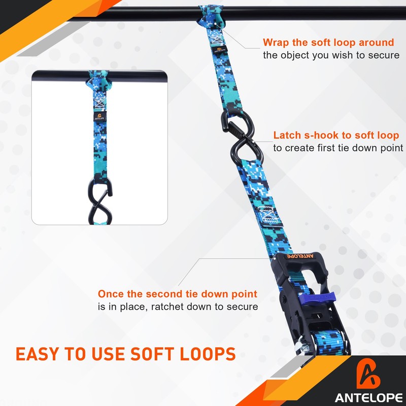A ANTELOPE Ratchet Tie Down Straps, 4 Pack of 15',