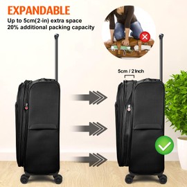 Verdi Softside Expandable 24 Inch Luggage with Spinner Wheels Lightweight Suitcase (Black, Checked-Large 24-Inch)