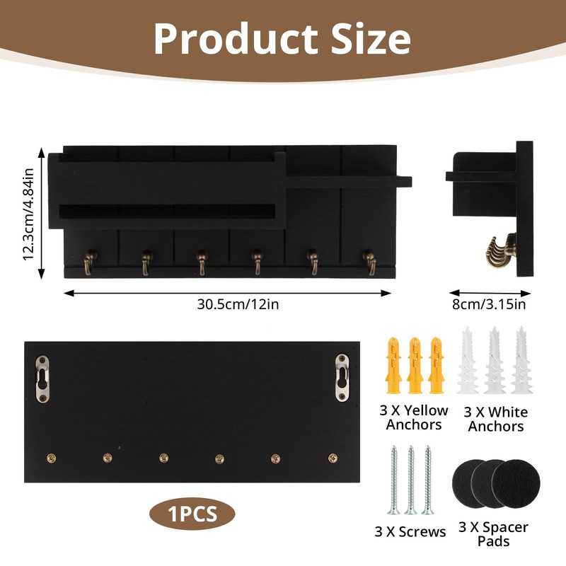 TPTGIAR Wooden Key Rack with Shelf, Includes Letter Holder and