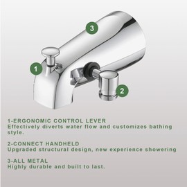 Tub Spout Diverter with Shower Hose Adapter Connection - Chrome Bath Faucet fit for 1/2" & 3/4" IPS Pipes | Easy Installation & Corrosion Resistant Design
