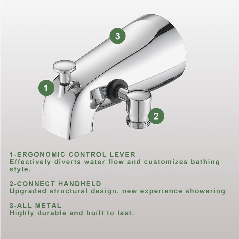 Tub Spout Diverter with Shower Hose Adapter Connection - Chrome