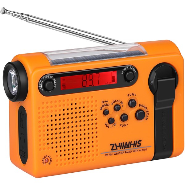 ZHIWHIS Emergency Radio with NOAA Alerts, WB/AM/FM Hand Crank/Solar/2000mAh/Flashlight/SOS Alarm
