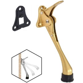 OGC 6" Easy semi-Automatic Door Stops - 6 Inch Door Stopper with a Height-Adjustable Rubber (Brass / 6inch)