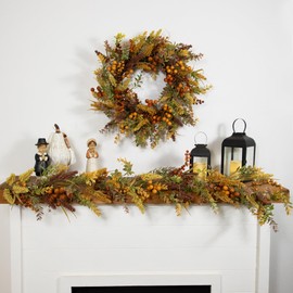 Real Touch™ Mixed Foliage and Berries Artificial Fall Harvest Wreath - 24" - Unlit