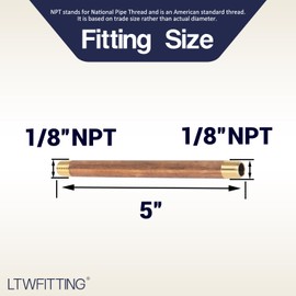 LTWFITTING Brass Pipe 5" Long Nipple Fitting 1/8" Male NPT Air Water(Pack of 5)