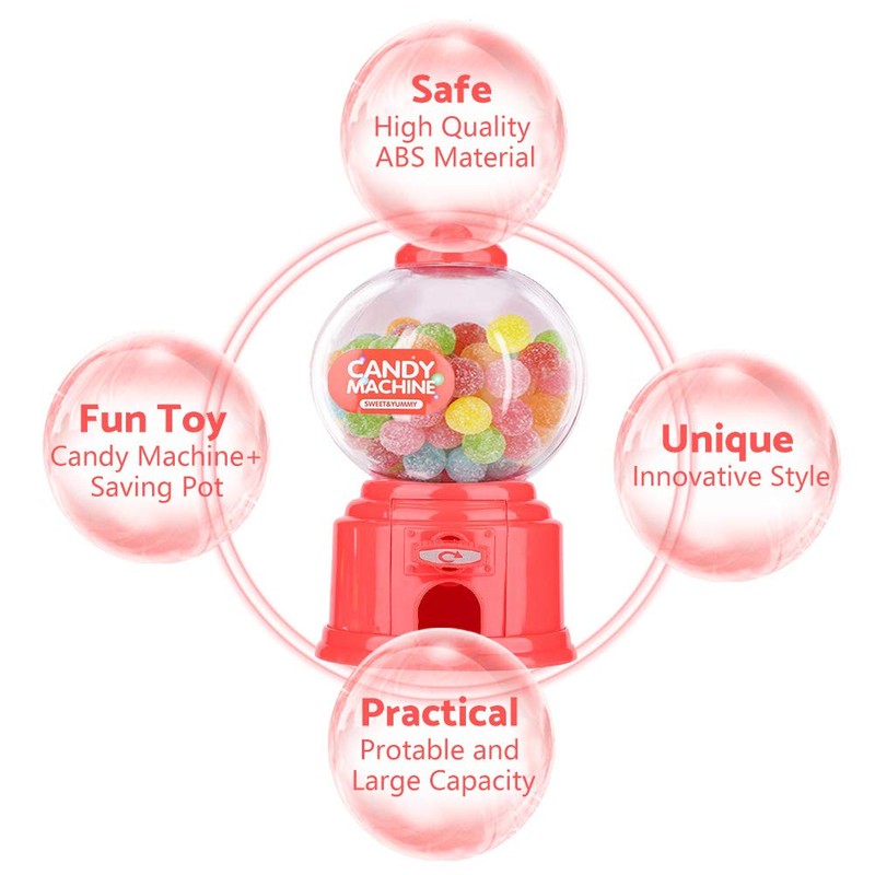 (Red) - Portable Children Candy Machine Plastic Mini Gumballs Dispenser