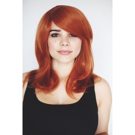 Prettyland Kupfer-Rot Orange Mittellange Glatte Perücke Gestuft leicht gewellt Nami Cosplay Wig C501