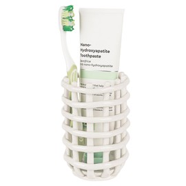 Linkidea Ceramic Countertop Toothbrush Holder, Minimalist Stand for Manual Toothbrush, Toothpaste, Razor, Vanity Organizer Compatible with Reach Essentials, Oral-B CrossAction (White)