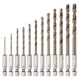 sourcing map 12pcs Cobalt Drill Bit Set 12 Sizes 1/9"-1/4" Drilling Dia M35 Twist Drills Hex Shank Bits for Steel, Aluminum, Copper, Soft Alloy Steel, Wood, Plastic