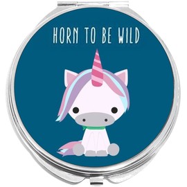 NewCharms Horn to be Wild Unicorn Compact with Mirrors - Perfect Pocket and Purse Size Folding Mirror for Applying Make Up Anywhere