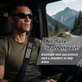 2 PCS Anti-Slip Patriotic Car Seat Belt Cover Pad with American USA Flag Theme Napa Leather Look Car Seat Strap Pads Cushions Comfortable Driving Interior Accessories