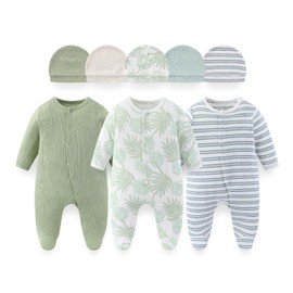 BABYSOLIS 8 Pack Unisex Baby Boy Girl Footed One-piece Outfit Infant Hats 0-12months Comfort New Born Romper Clothes