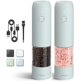 Ultrean Electric Salt and Pepper Grinder Sets, Rechargeable Automatic Salt Pepper Mill Grinder with 6 Adjustable Coarseness, LED Light, One-Hand Operation for Kitchen, Restaurant, BBQ (Blue)